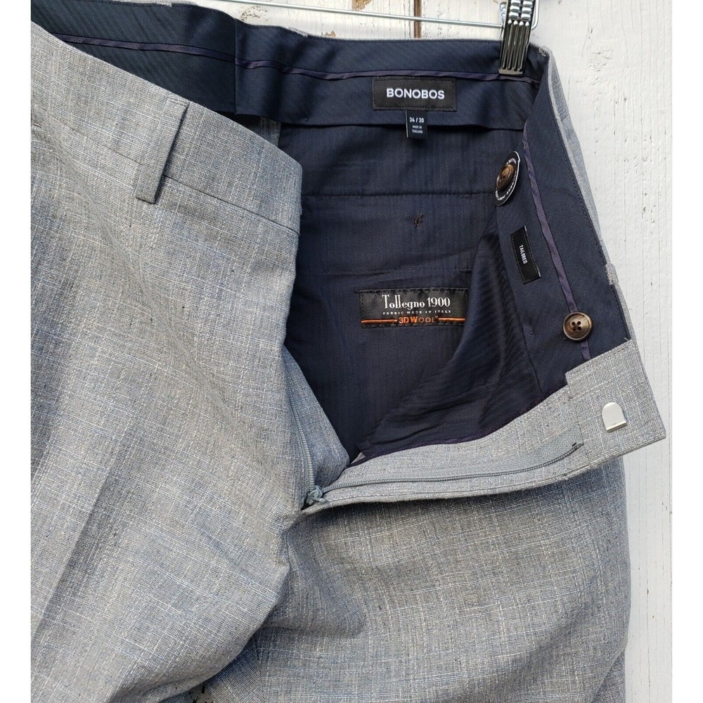 BONOBOS Tollegno 1900 3D Wool Cotton Linen Gray Texture Pants 34/30 Tailored Fit - Picture 9 of 9